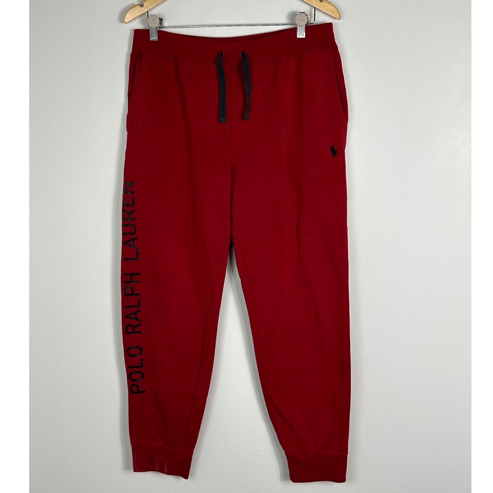 Polo Ralph Lauren Mens Sweatpants Sz Medium Joggers Red Logo Drawstring Spellout